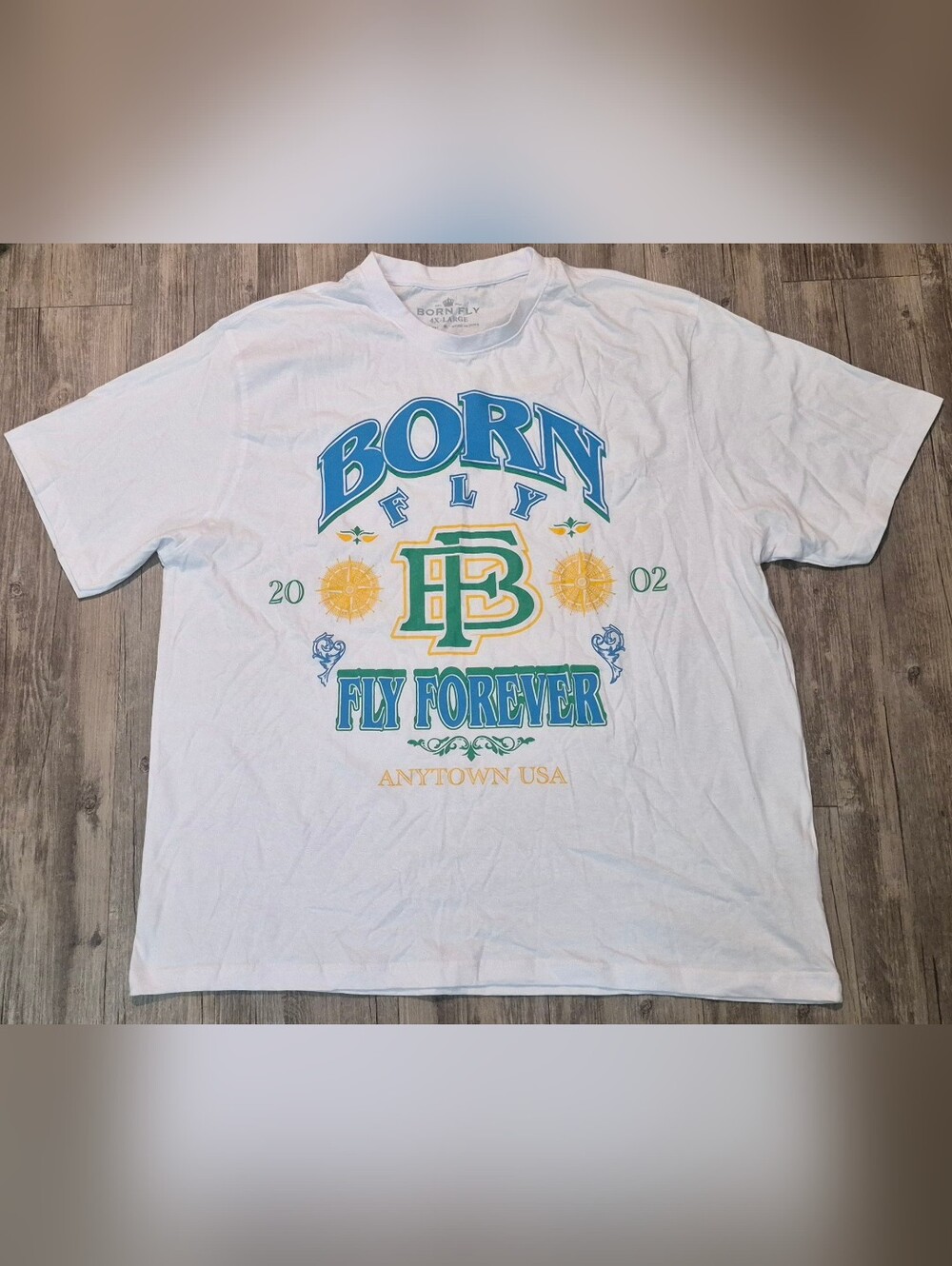 Men's Born Fly Short Sleeve T-Shirt White Size 3XL Fit (4XL) Hiphop Streetwear.